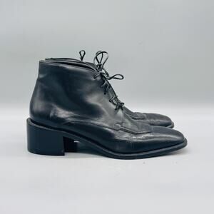 Joan Helpern Signature Boots Women 10 Black Leather Lace Up Ankle Booties Vtg